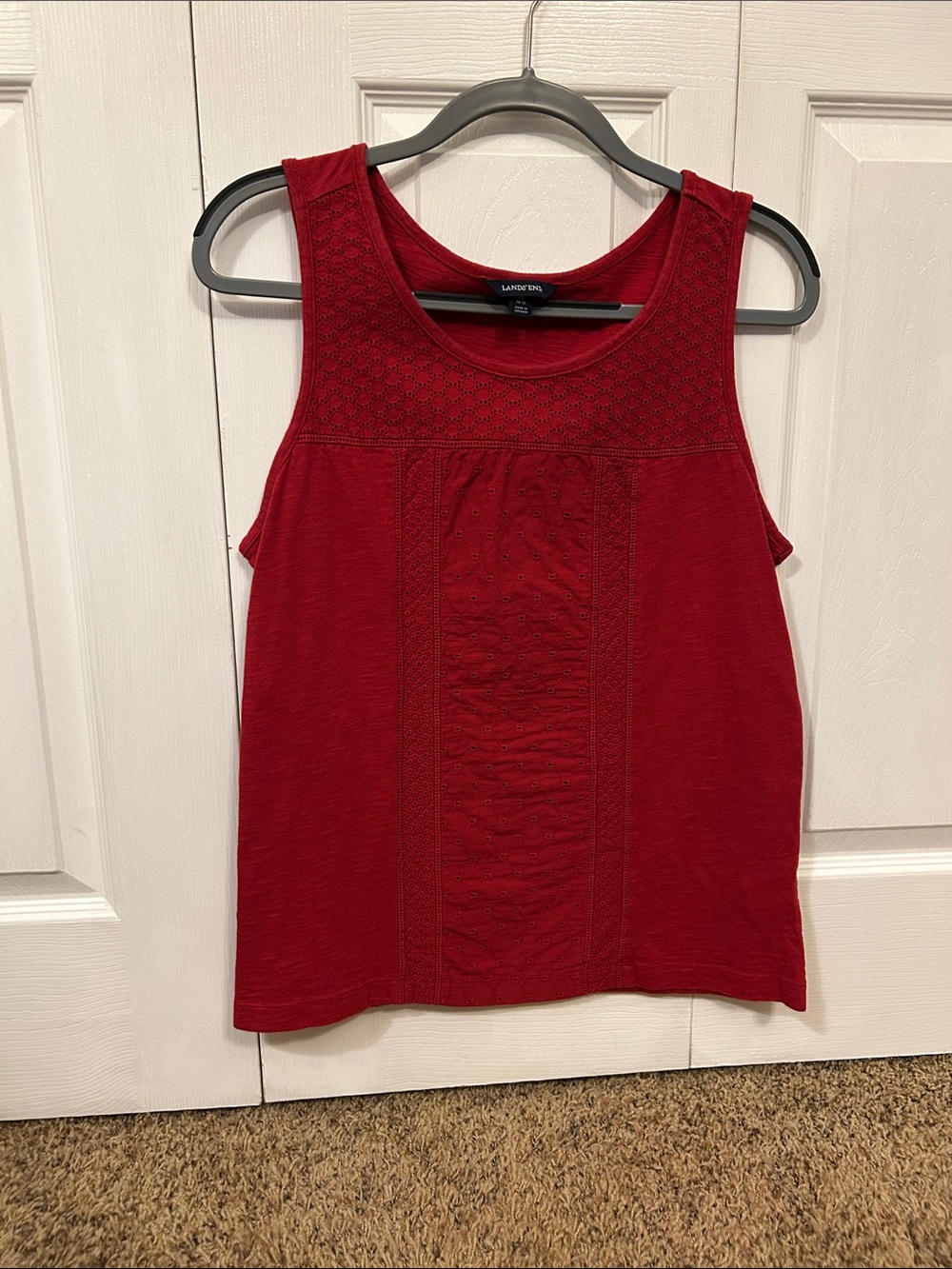 Lands' End Red Eyelet Knit Tank